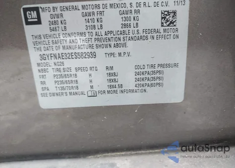 2014 Cadillac Srx Standard z USA, uszkodzony, nr VIN 3GYFNAE32ES582939